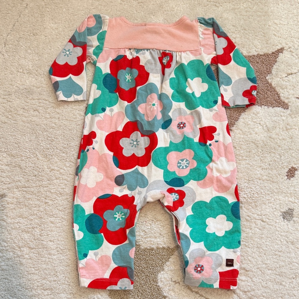 Tea Collection Floral Footie in Pink, Teal & Red - Picture 3 of 5